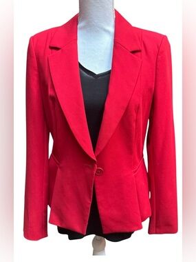 White House Black Market Red Peplum Blazer Size 8 Tailored Stretch Jacket